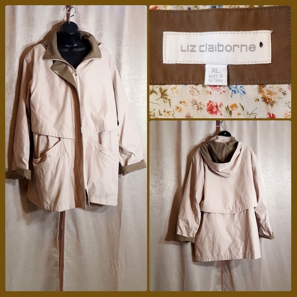 Liz Claiborne tan hooded jacket sz XL - Picture 1 of 6